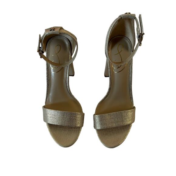 Sam Edelman Yaro Jute Gold Metallic Ankle Strap Heel Sandals Size 5 - Picture 2 of 8